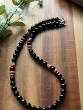 Load image into Gallery viewer, Sterling Silver Black Onyx Red Spiny Oyster Bead Necklace. 18 Inch Gift