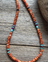 Load image into Gallery viewer, Orange Spiny Oyster Multi Stone Color Sterling Silver Bead Necklace 18 inch Gift