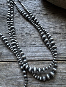 4mm - 8mm Multi Graduated Sterling Silver Oxidized Pearls Bead Necklace 60 Inch