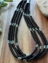 Load image into Gallery viewer, Sterling Silver Multi Strand Black Onyx Turquoise Pearls Bead Necklace. 22 Inch