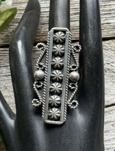 Load image into Gallery viewer, Navajo Native Sterling Silver Stamped Ring Size 7.5 Geneva