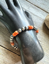 Load image into Gallery viewer, Orange Spiny Oyster 6mm 7 Inch Stretch Sterling Silver Pearls Bead Bracelet Gift