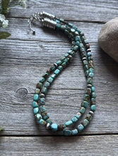 Load image into Gallery viewer, Sterling Silver Multi 2 Strand Blue Green Turquoise Bead Necklace. 18 inch