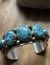 Load image into Gallery viewer, Navajo Sterling Silver Blue Kingman Turquoise Cuff Bracelet. A Albert Jake