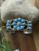 Load image into Gallery viewer, Native American Sterling Silver Blue Turquoise Cluster Cuff Bracelet RB