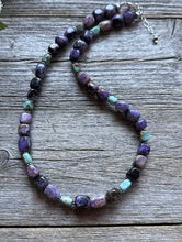 Load image into Gallery viewer, Sterling Silver Charoite Turquoise Bead Necklace. 18 Inch