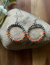 Load image into Gallery viewer, Sterling Silver Orange Spiny Oyster Pearls Bead Hoop Earrings. Gift 2.25 Inch