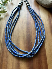 Load image into Gallery viewer, Sterling Silver Multi Strand Lapis Pearls Bead Necklace 23 inch Gift
