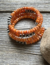 Load image into Gallery viewer, Sterling Silver Orange Spiny Oyster Pearls Bead Wrap Spiral Bracelet Free Size