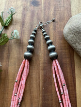Load image into Gallery viewer, Sterling Silver Multi Strand Pink Coral Pearls Bead Necklace 22 inch Gift