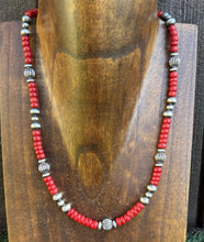 Load image into Gallery viewer, Southwestern Sterling Silver Red Coral W Pearls Bead Necklace 18 inch Gift