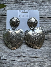 Load image into Gallery viewer, Navajo Sterling Silver Stamped Heart Earrings. VJP Vincent