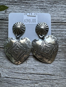 Navajo Sterling Silver Stamped Heart Earrings. VJP Vincent