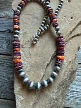 Load image into Gallery viewer, Sterling silver purple orange spiny oyster necklace 22 inch