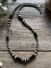 Load image into Gallery viewer, Black Onyx Multi Graduated Sterling Silver Pearls Bead Necklace 18 inch 4mm -8mm