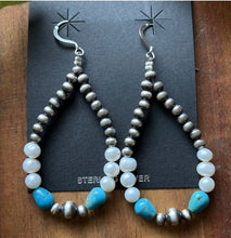 Load image into Gallery viewer, Sterling Silver Freshwater Pearl Turquoise Pearls Bead Loop Hoop Earrings