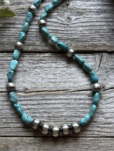 Load image into Gallery viewer, Sterling Silver Blue Turquoise W Pearls Bead Necklace 18 inch