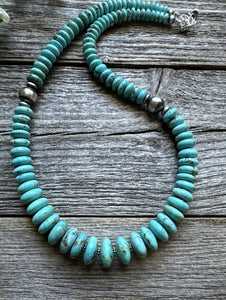 Southwestern Sterling Silver Blue Turquoise Bead Necklace. 18 inch