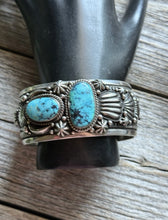 Load image into Gallery viewer, Navajo Native Sterling Silver Turquoise Cuff Bracelet H Piasso