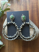 Load image into Gallery viewer, Navajo Sterling Silver Green Sonoran Gold Turquoise Pearl Double Loop Earrings