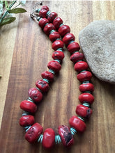 Load image into Gallery viewer, Heavy Chunky Sterling Silver Red Coral Bead Necklace. 20 inch Gift