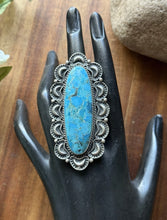 Load image into Gallery viewer, Native American Sterling Silver Kingman Turquoise Ring. Size 8. Leroy James