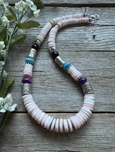 Load image into Gallery viewer, Sterling Silver Multi Stone Pink Conch Kokopelli Bead Necklace 18 Inch
