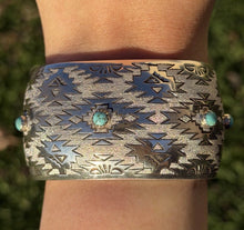 Load image into Gallery viewer, Navajo Native American Sterling Silver Turquoise Cuff Bracelet T