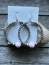 Load image into Gallery viewer, Pink Conch Sterling Silver Pearls Bead Hoop Earrings. 2.5 Inch