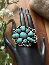 Load image into Gallery viewer, Navajo Sterling Silver Sonoran Gold Turquoise Cluster Ring. Size 8 Geneva