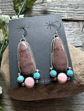 Load image into Gallery viewer, Navajo Sterling Silver Multi Stone Turquoise Pink Conch Earrings RY