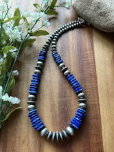 Load image into Gallery viewer, Sterling Silver Graduated Lapis Pearls Bead Necklace. 18 inch. Gift