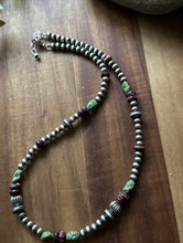 Load image into Gallery viewer, Sterling Silver Purple Spiny Oyster Sonoran Gold Turquoise Pearls Bead Necklace