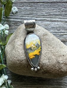 Native American Sterling Silver Yellow Bumblebee Jasper Pendant Tillie Jon Gift