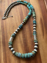 Load image into Gallery viewer, Long Graduated Sterling Silver Blue Green Turquoise Pearls Bead Necklace 32 Inch
