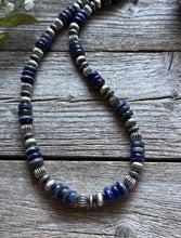 Load image into Gallery viewer, Southwestern 925 Sterling Silver Lapis Pearls Bead Necklace 18 Inch