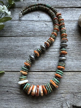 Load image into Gallery viewer, Sterling Silver Green Turquoise Spiny Oyster Multi Stone Bead Necklace 26 Inch