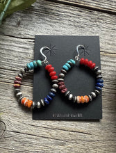 Load image into Gallery viewer, Southwestern 925 Sterling Silver Multi Stone Pearls Hoop Earrings.