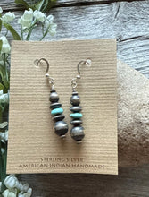 Load image into Gallery viewer, Sterling Silver Blue Turquoise W Pearls Bead Drop Earrings. 1.75 Inch