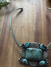 Load image into Gallery viewer, Native American Sterling Silver Turquoise Cluster Pendant Necklace TJ