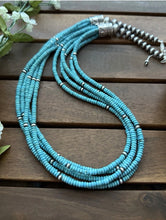 Load image into Gallery viewer, Sterling Silver Multi Strand Blue Turquoise Bead Necklace. 24 inch. Gift