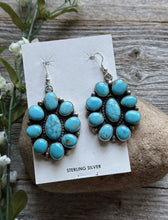 Load image into Gallery viewer, Navajo Sterling Silver Blue Turquoise Cluster Earrings RB