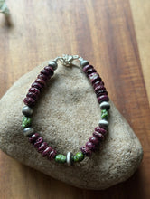 Load image into Gallery viewer, Purple Spiny Oyster Sonoran Gold Turquoise Sterling Silver Pearls Bead Bracelet
