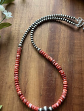 Load image into Gallery viewer, Sterling Silver Red Spiny Oyster W Multi Bead Pearls Necklace. 18 Inch. Gift
