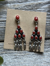 Load image into Gallery viewer, Navajo Native American Sterling Silver Red Coral Cluster Earrings. Gift Geneva