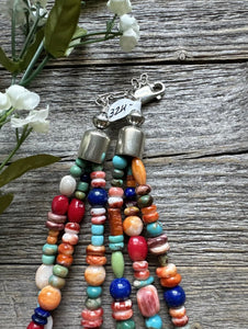Sterling Silver Multi Strand Multi Stone Bead Necklace. 16 inch