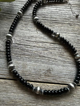 Load image into Gallery viewer, Sterling Silver Black Onyx W Pearls Bead Necklace. 18 inch. Gift