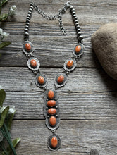Load image into Gallery viewer, Navajo Sterling Silver Orange Spiny Oyster Chain Lariat Bead Necklace Etta E