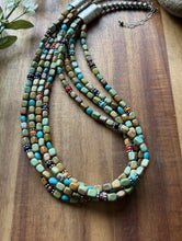Load image into Gallery viewer, Sterling Silver Multi Strand Stone Blue Green Turquoise Nuggets Bead Necklace 24