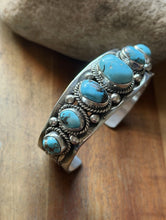 Load image into Gallery viewer, Navajo Native American Sterling Silver Blue Turquoise Row Cuff Bracelet J Nelson